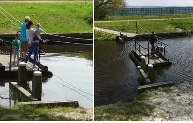 Handbetriebene Seilfähre über einen Kanal